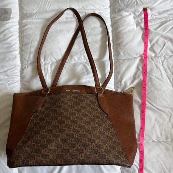 Karl Lagerfeld Paris Brown Monogram Large Paris Suki Tote Purse - Picture 15 of 16